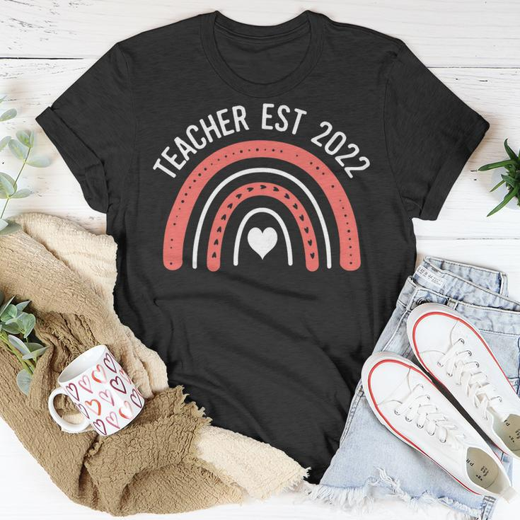 Womens Rainbow Teacher Est 2022 New Teachers Graduation Established Unisex T-Shirt Funny Gifts