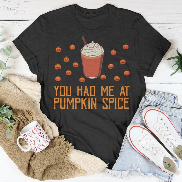 You Had Me At Pumpkin Spice Fall Autumn Pumpkins Halloween Sweatshirt Men Women T-shirt Graphic Print Casual Unisex Tee Personalized Gifts