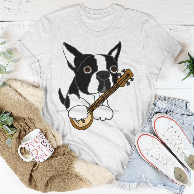 Funny Boston Terrier Dog Playing Banjo Unisex T-Shirt Unique Gifts