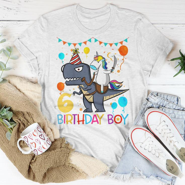 Kids Kids Unicorn Riding Dinosaur 6 Years Old Birthday Boy Unisex T-Shirt Funny Gifts