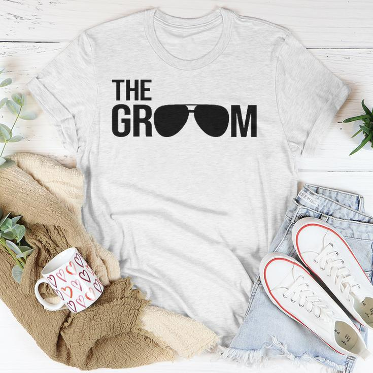 Mens The Groom Bachelor Party Cool Sunglasses White Unisex T-Shirt Unique Gifts