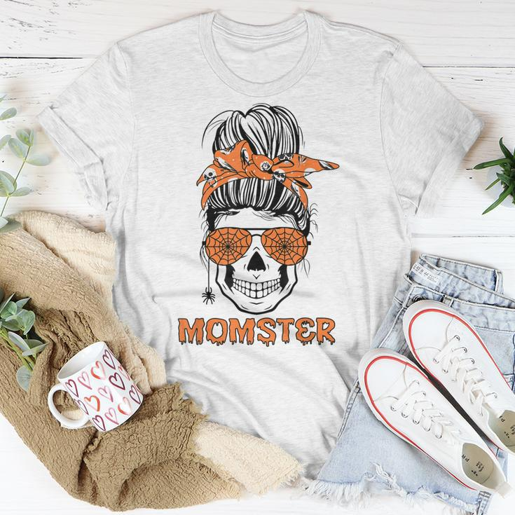 Momster Halloween Costume Skull Mom Messy Hair Bun Unisex T-Shirt Funny Gifts