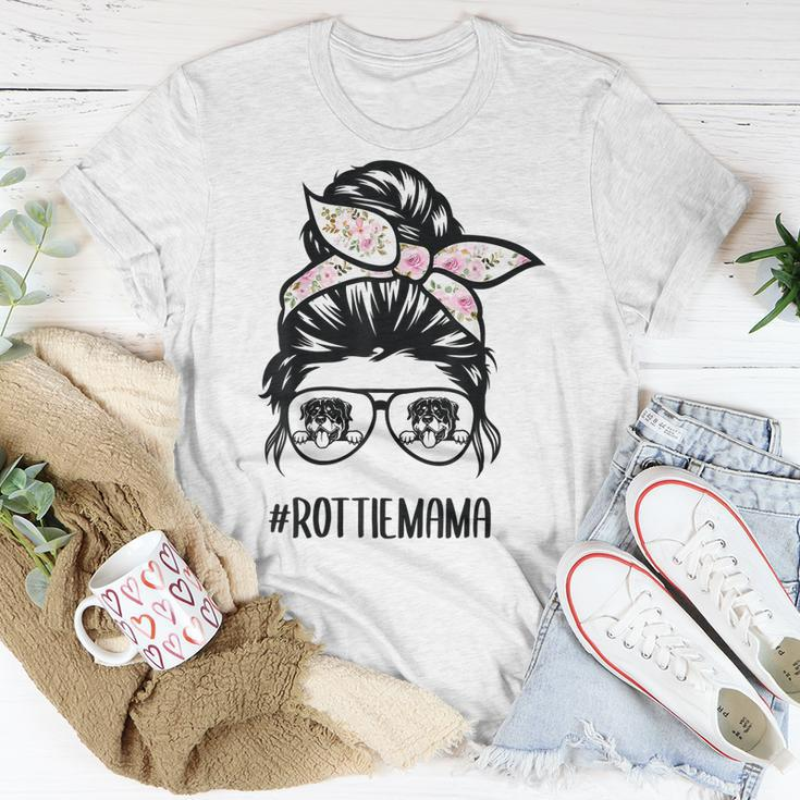 Rottie Mom Messy Bun Hair Glasses Rottweiler Messy Bun T-shirt Personalized Gifts