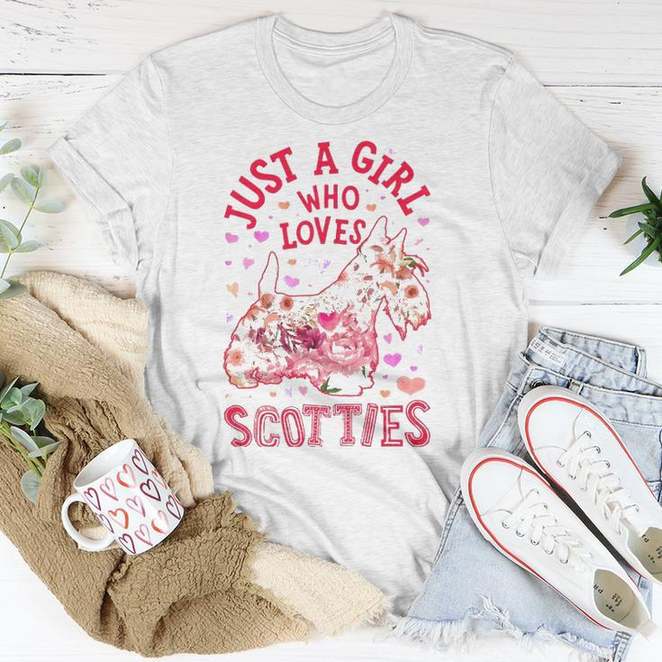 Scottie Scottish Terrier Just A Girl Who Loves Dog Flower Unisex T-Shirt Unique Gifts