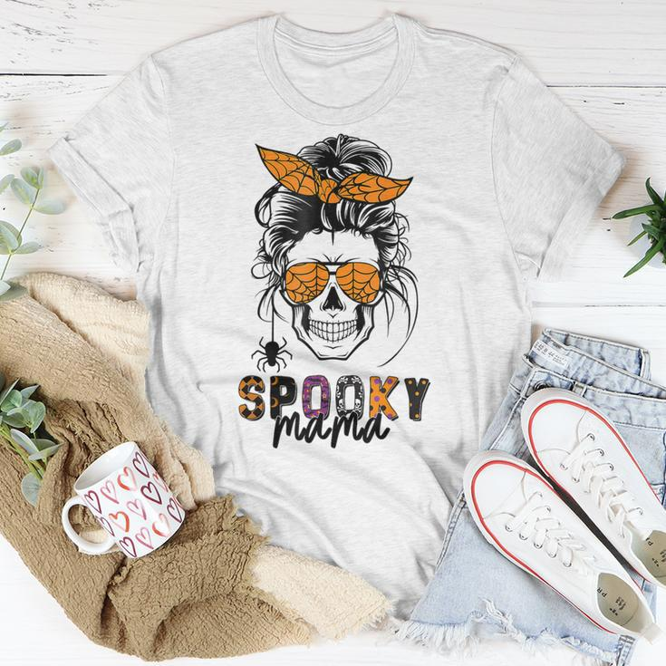 Spooky Mama Skull Halloween Womens Messy Bun Witch Unisex T-Shirt Funny Gifts