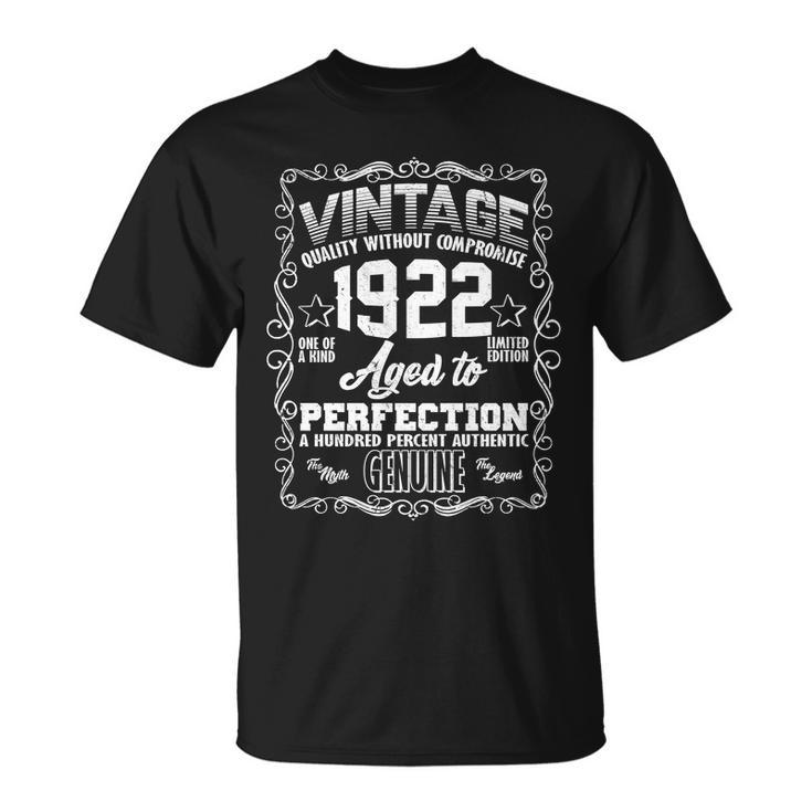 100Th Birthday Vintage 1922 Aged To Perfection Genuine Unisex T-Shirt