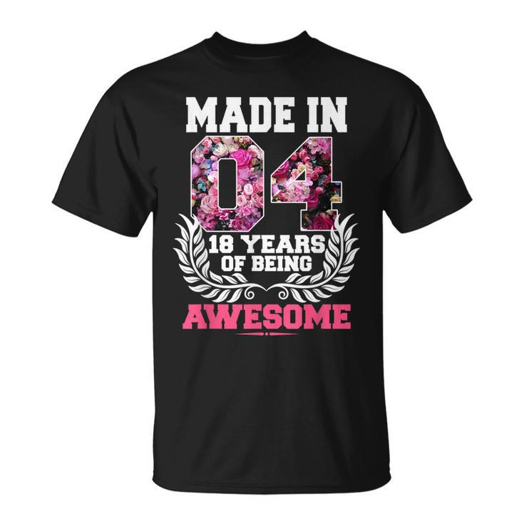 18Th Birthday N Girl Born In 2004 Floral 18 Year Old T-shirt
