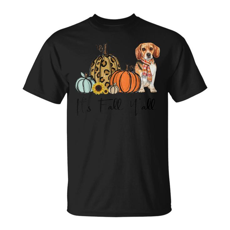 Its Fall Yall Yellow Beagle Dog Leopard Pumpkin Falling  Unisex T-Shirt