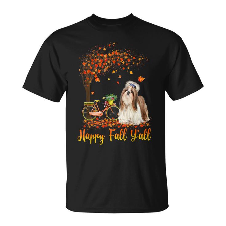 Happy Fall Yall Funny Shih Tzu Dog Autumn Bicycle  Unisex T-Shirt