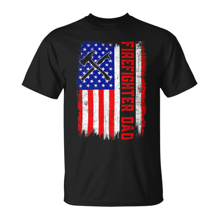 Firefighter Retro American Flag Firefighter Dad Jobs Fathers Day Unisex T-Shirt