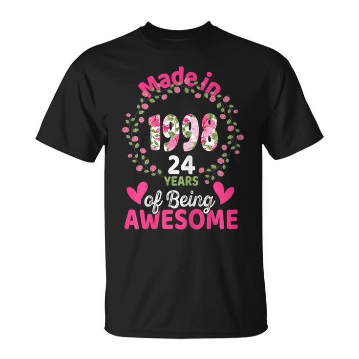 24 Years Old 24Th Birthday Born In 1998 Women Girls Floral  Unisex T-Shirt