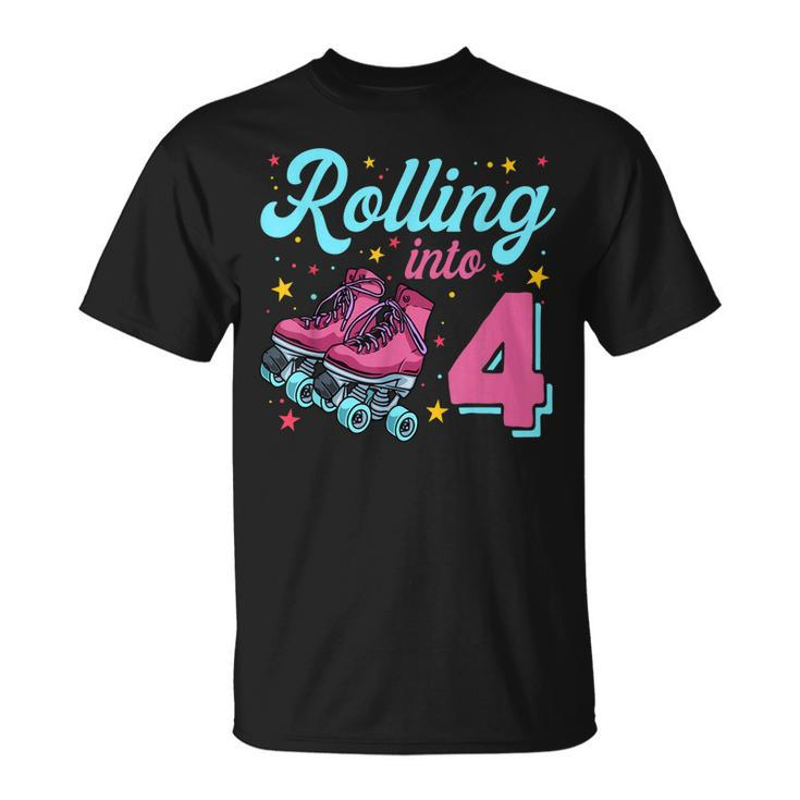 4Th Birthday  For Girls Roller Skates Rolling Into 4  Unisex T-Shirt