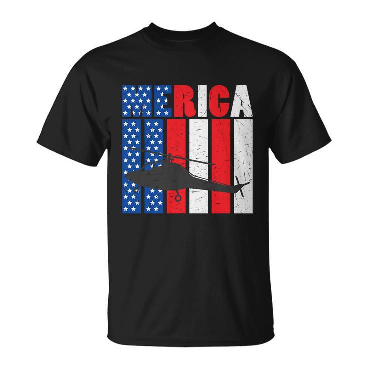 4Th Of July Helicopter American Flag Proud American T-shirt