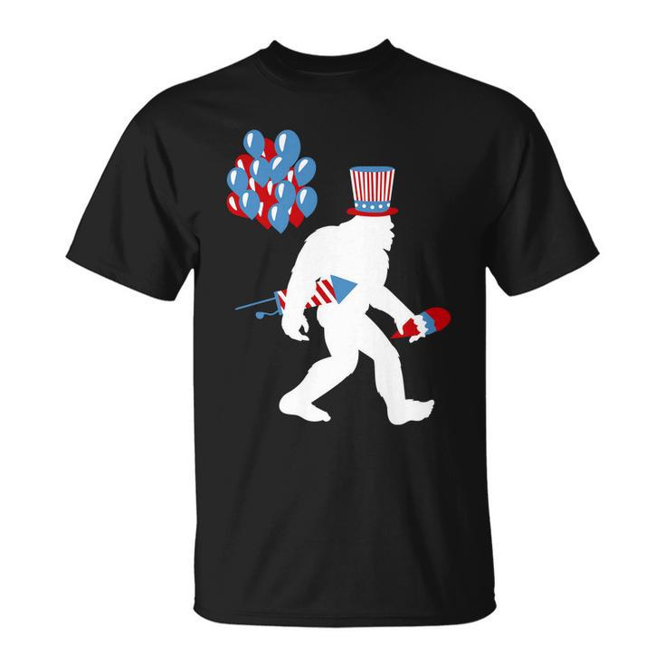 4Th Of July Bigfoot Baloons Firecracker Unisex T-Shirt