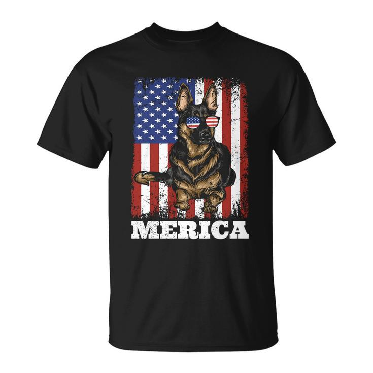 4Th Of July German Shepherd Dog American Flag Merica Cute Gift Unisex T-Shirt