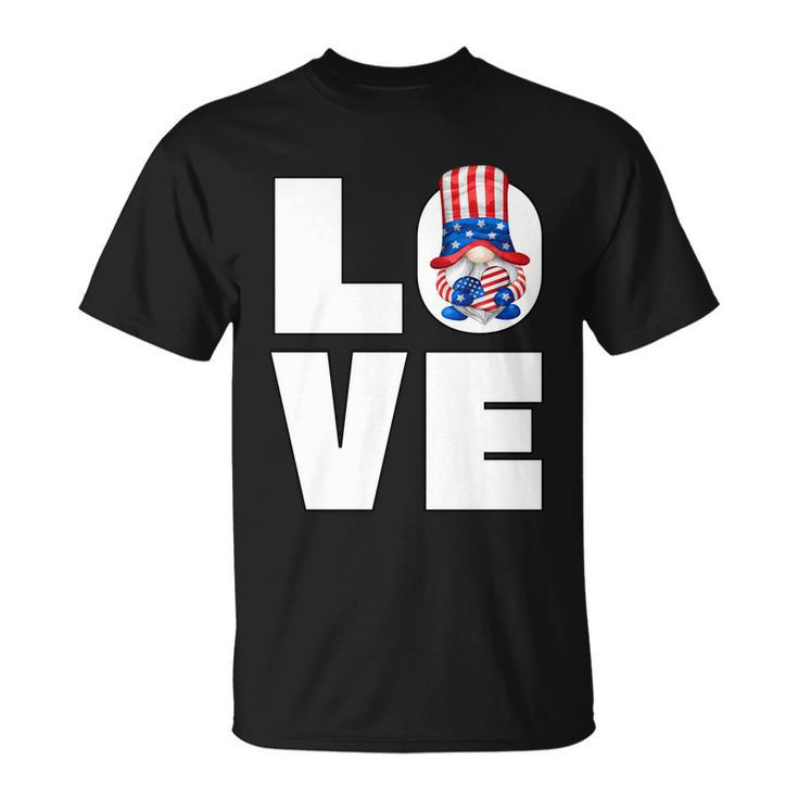 4Th Of July Gnome For Women Patriotic American Flag Heart Gift Unisex T-Shirt