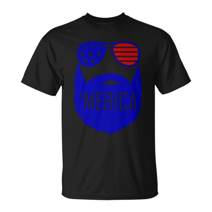 4Th Of July Merica Bearded Glasses Proud American Unisex T-Shirt