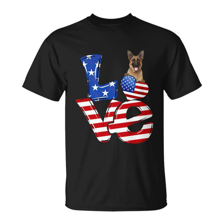 4Th Of July Patriotic Love German Shepherd American Flag Gift Unisex T-Shirt
