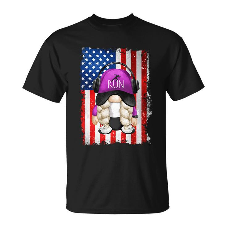 4Th Of July Running Gnome For Women Patriotic American Flag Gift Unisex T-Shirt