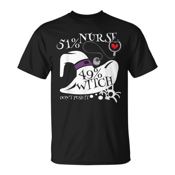 51 Nurse 49 Witch Funny Halloween Speelbind Nurse  Unisex T-Shirt