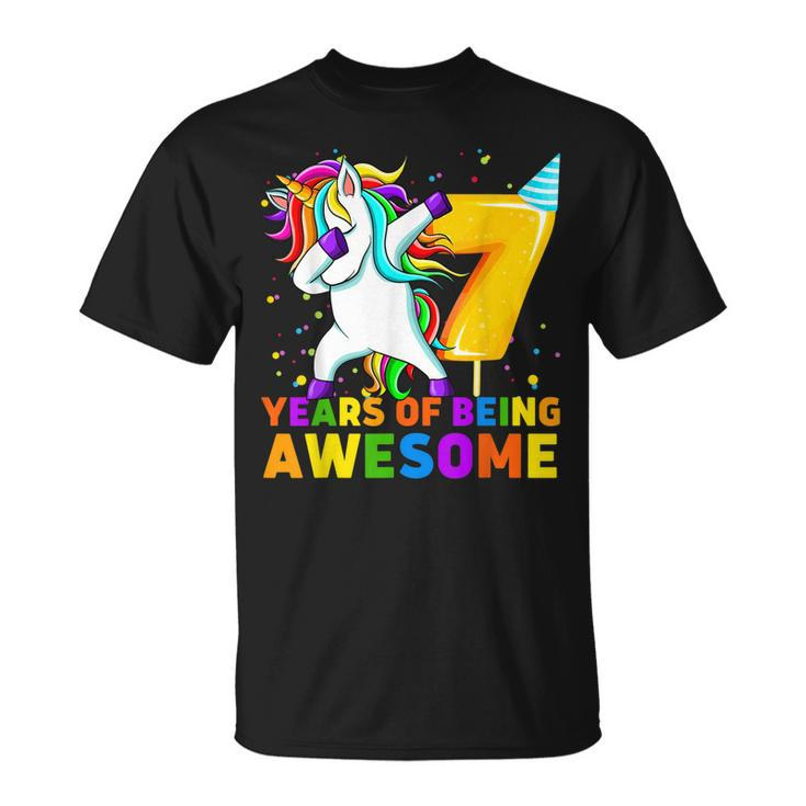 7 Years Old Unicorn Dabbing 7Th Birthday Unicorn Party  Unisex T-Shirt
