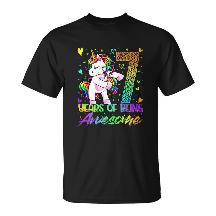 7Th Birthday 7 Year Old Girl Flossing Funny Unicorn Party Unisex T-Shirt