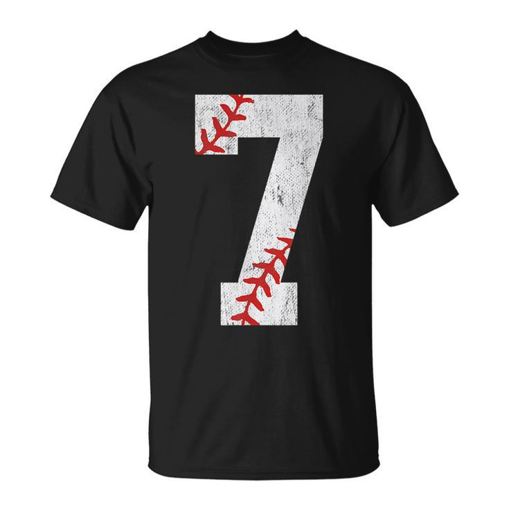 7Th Birthday Baseball Big Number Seven 7 Year Old Boy Girl T-shirt