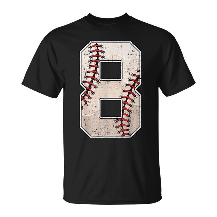 8Th Birthday Baseball Big Number Eight 8 Year Old Boy Girl V5 T-shirt