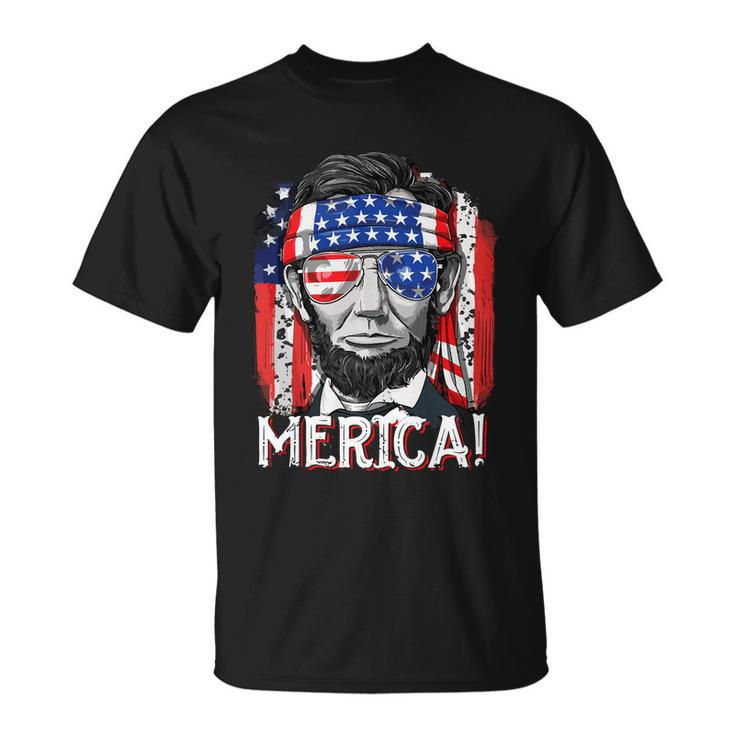 Abraham Lincoln 4Th Of July Merica Men Women American Flag Unisex T-Shirt