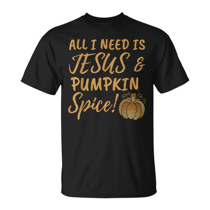 All I Need Is Jesus And Pumpkin Spice Leopard Fall Women Kid  Unisex T-Shirt