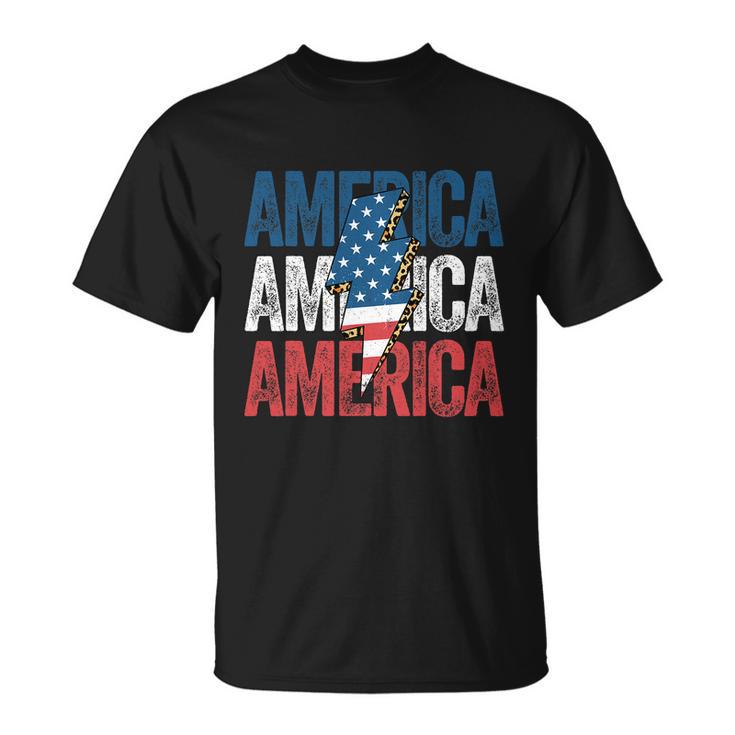 America Cheetah Leopard Lightning Bolt 4Th Of July V2 Unisex T-Shirt