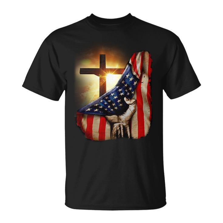 American Christian Cross Patriotic Flag Unisex T-Shirt
