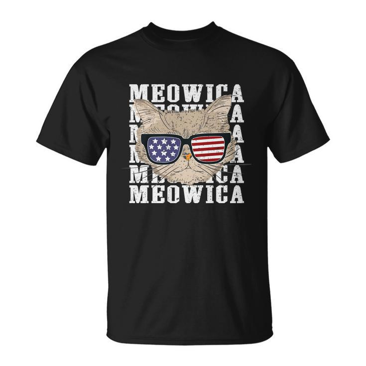 American Flag Glassess Meowica 4Th Of July Cat Unisex T-Shirt