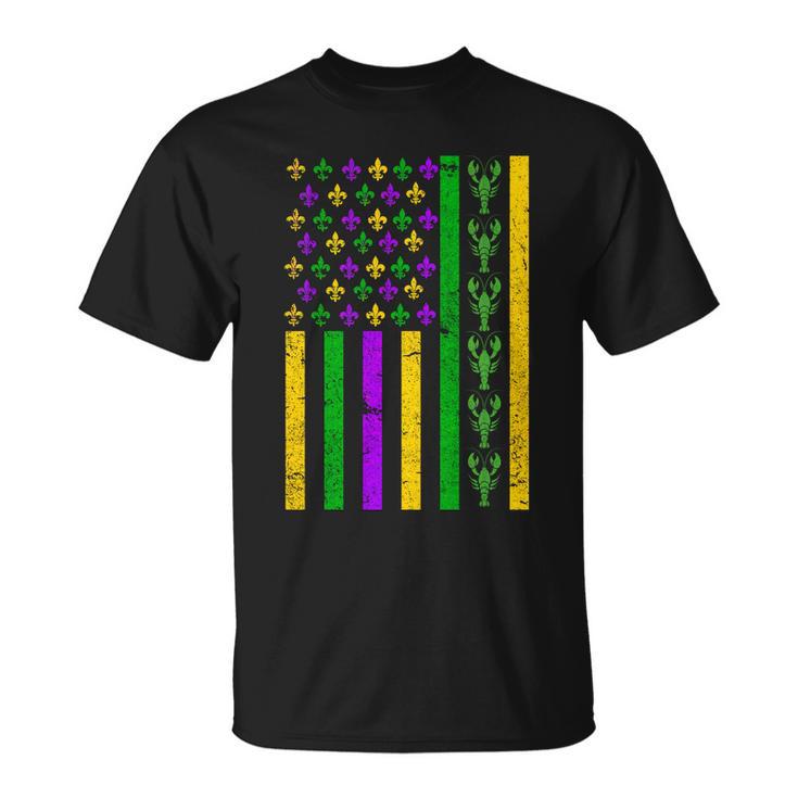 American Flag Mardi Gras Tshirt Mardi Gras Crawfish Unisex T-Shirt