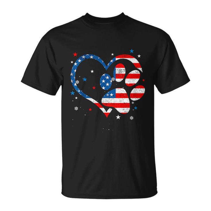 American Flag Patriotic Dog & Cat Paw Print 4Th Of July Unisex T-Shirt