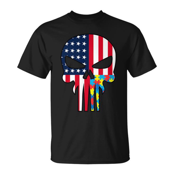 Autism Awareness American Skull Tshirt Unisex T-Shirt