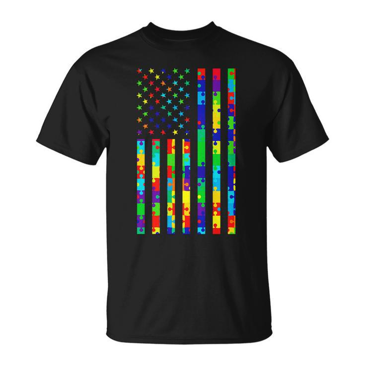 Autism Awareness Colorful Puzzle Flag Unisex T-Shirt