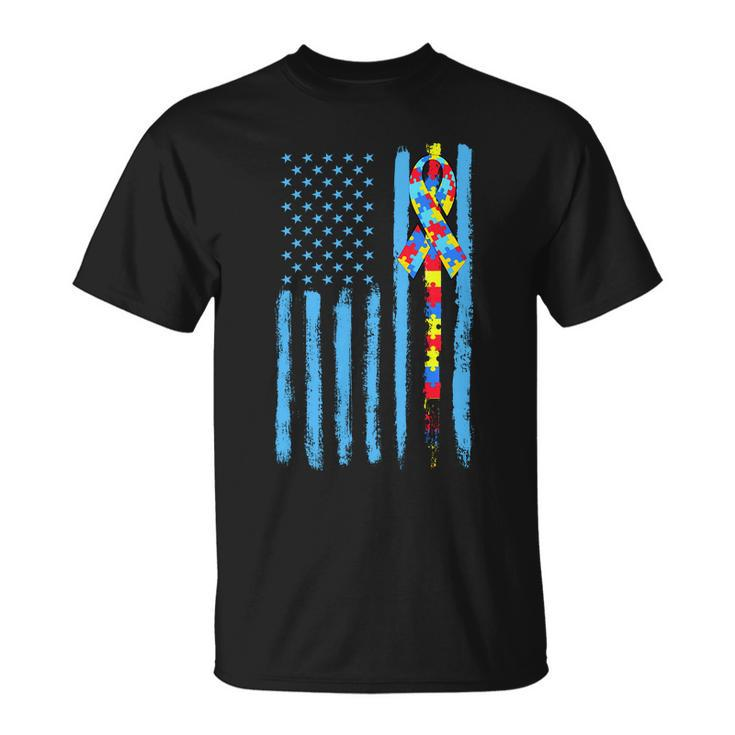 Autism Awareness Puzzle American Flag Tshirt Unisex T-Shirt