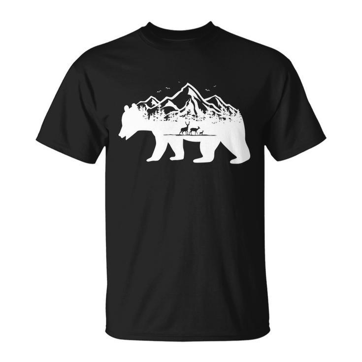 Bear Mountains With Deer Family Nature Fan Unisex T-Shirt