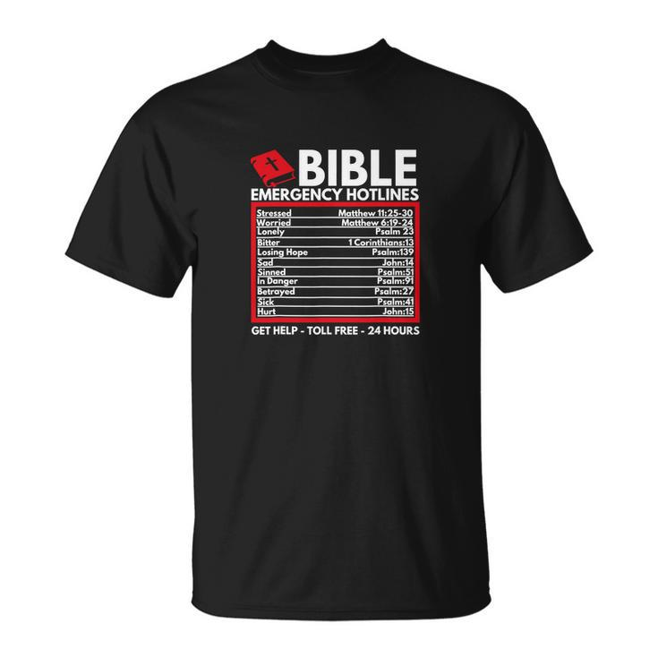 Bible Emergency Numbers Funny Christian Bible V2 Unisex T-Shirt