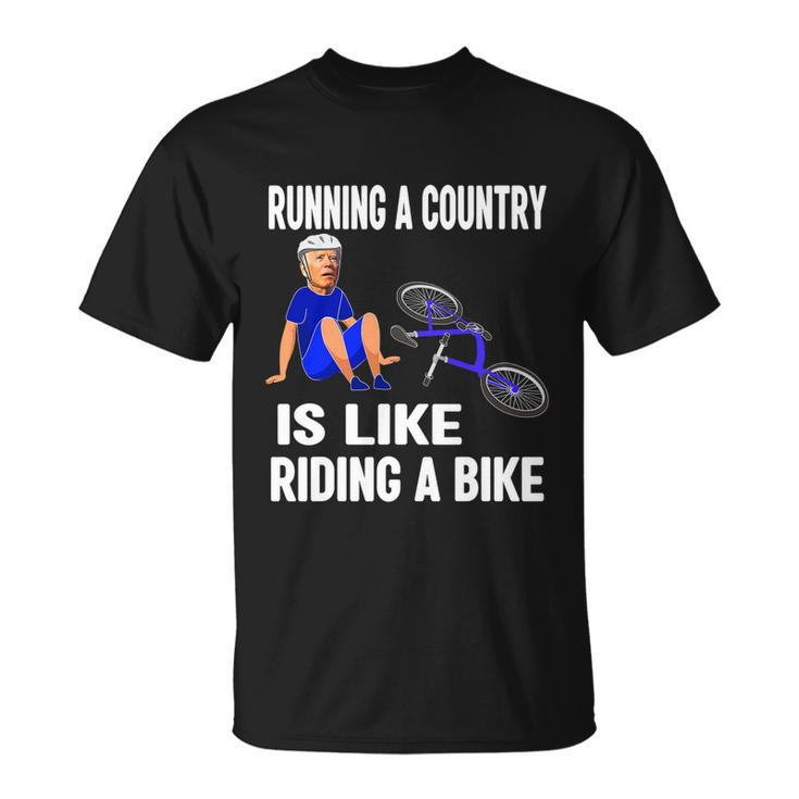 Biden Falls Off Bike Joe Biden Falling Off His Bicycle Funny Meme Unisex T-Shirt