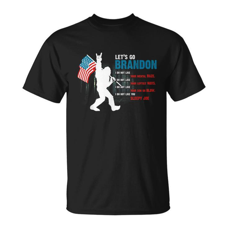 Biden Funny Bigfoot Sayings Usa Flag For Sasquatch Believe Unisex T-Shirt