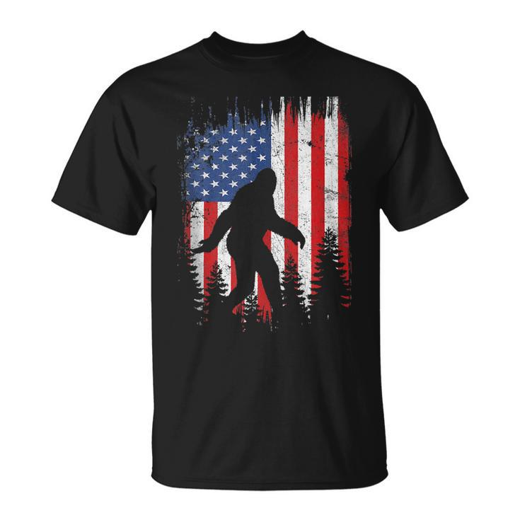 Bigfoot American Usa Flag Patriotic 4Th Of July  Unisex T-Shirt