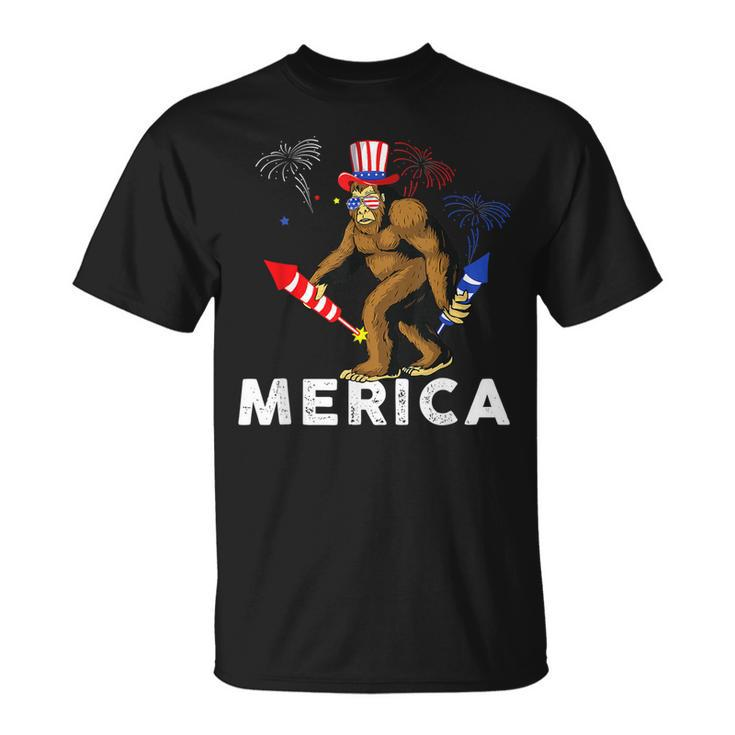 Bigfoot Fireworks Merica  4Th Of July Sasquatch Mens  Unisex T-Shirt