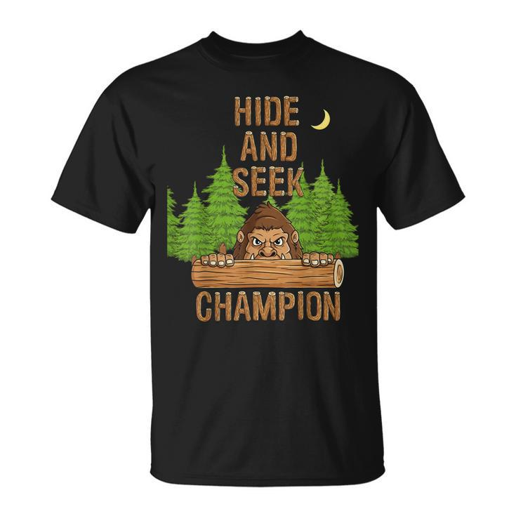 Bigfoot Hide And Seek Champion Funny Sasquatch Forest  V2 Unisex T-Shirt