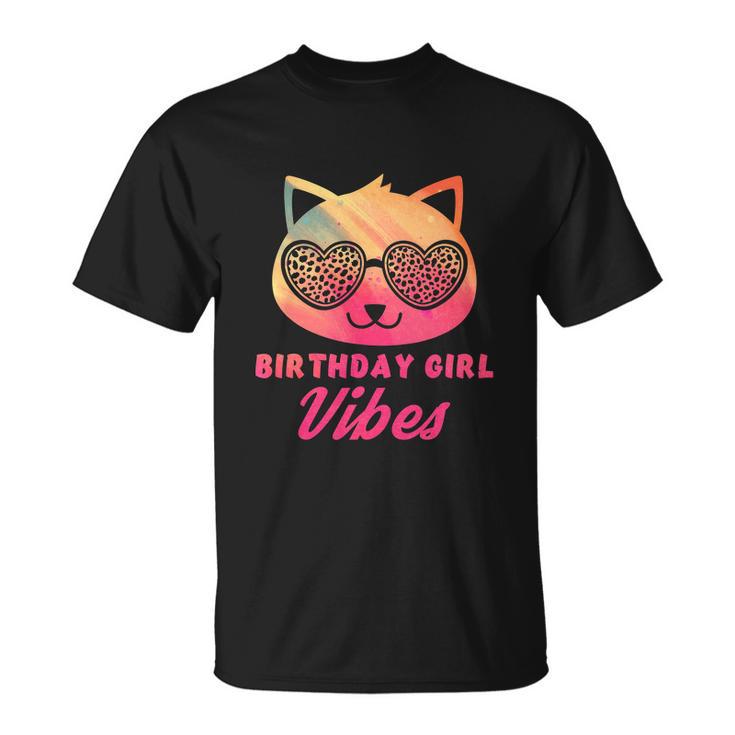 Birthday Girl Vibes Colorful Funny Cat Kitty Leopard Eyes Girls Unisex T-Shirt