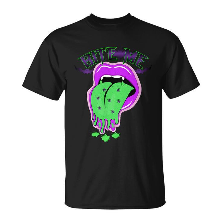 Bite Me Lips Halloween Quote Unisex T-Shirt