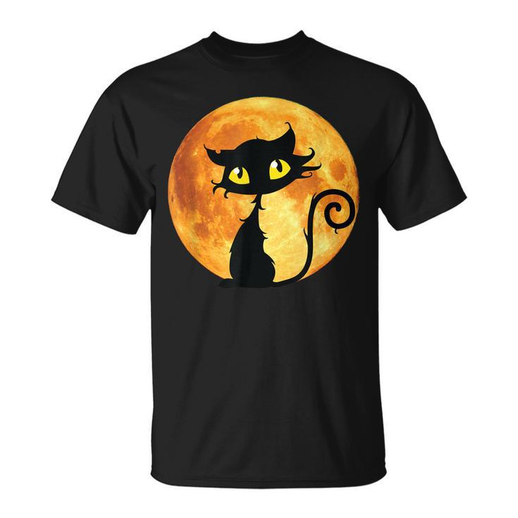 Black Cat Full Moon Halloween Cool Funny Ideas For Holidays  Unisex T-Shirt