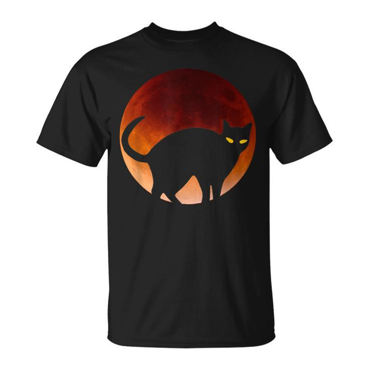 Black Cat Red Blood Silhouette Moon Pet Mom Dad Halloween  Unisex T-Shirt