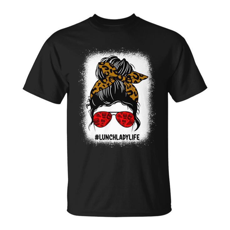 Bleached Lunch Lady Messy Bun Hair Leopard Print Sunglasses Cool Gift Unisex T-Shirt